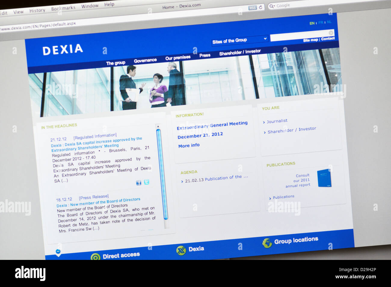 Sito web di Dexia - gruppo bancario europeo fornendo retail e commercial banking Foto Stock
