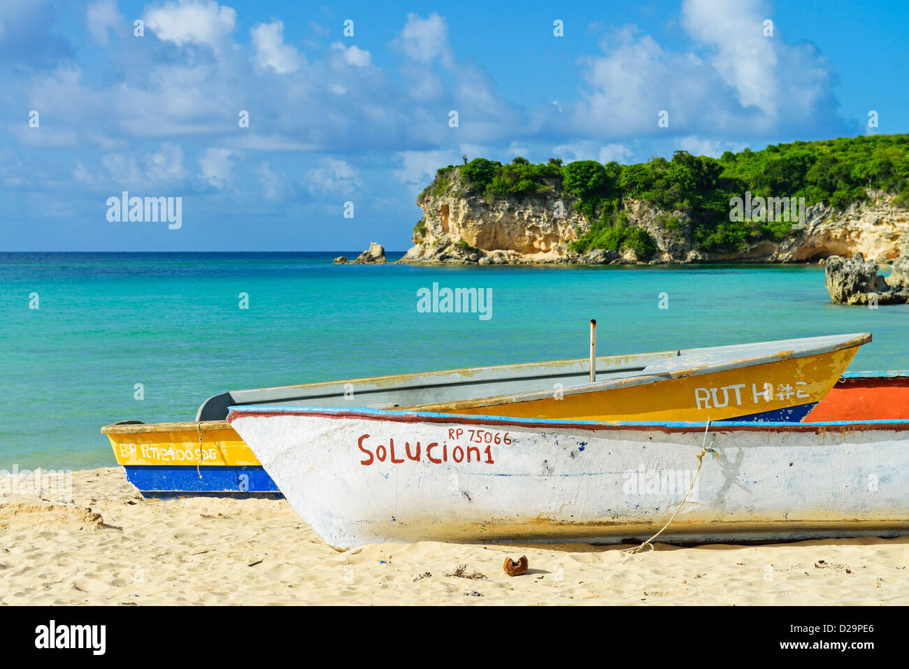 Barche su Playa Macao beach, Punta Cana Repubblica Dominicana Foto Stock