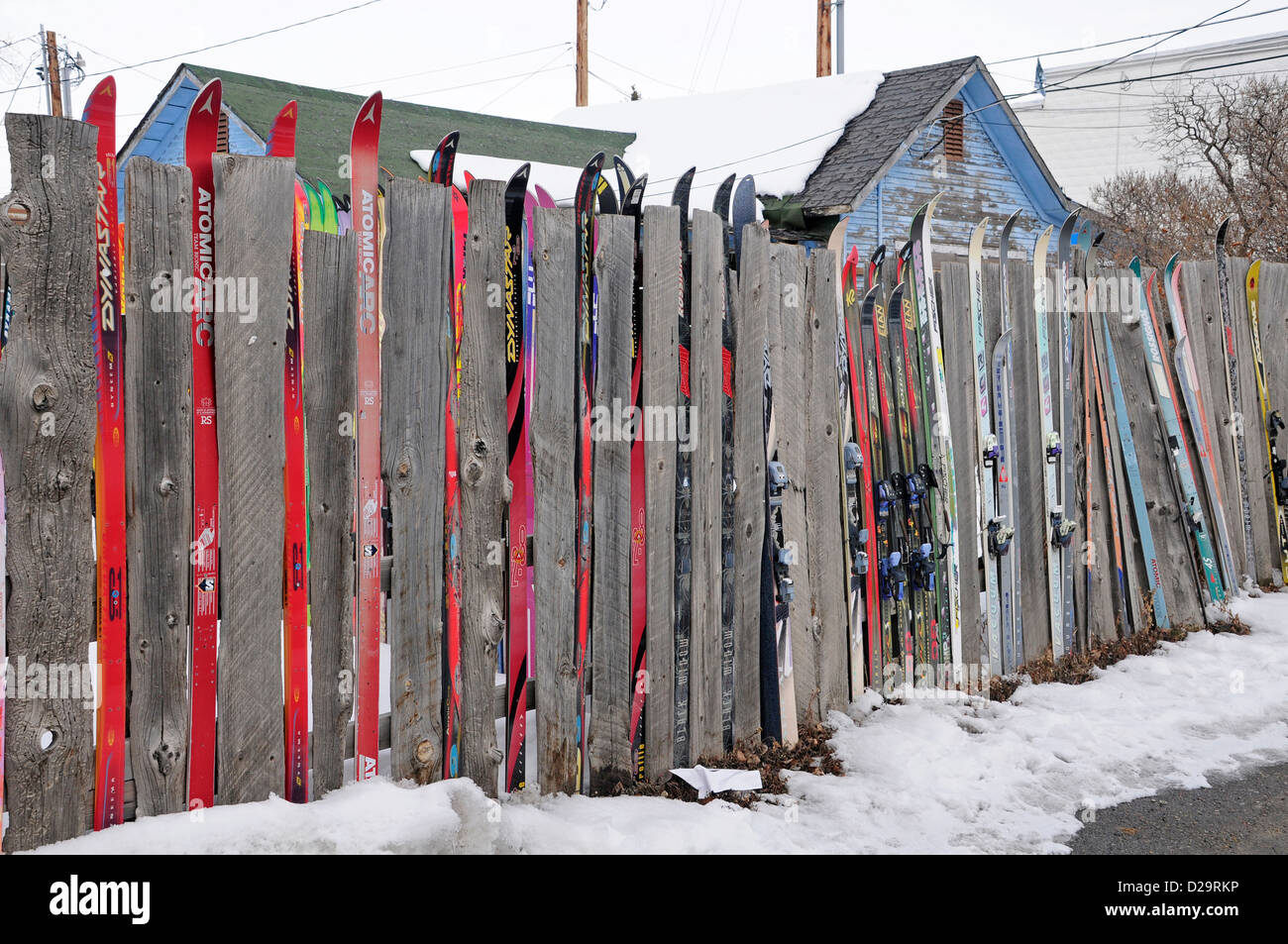 Jackson Hole, Wyoming. Recinzione fatta di neve sci Foto Stock