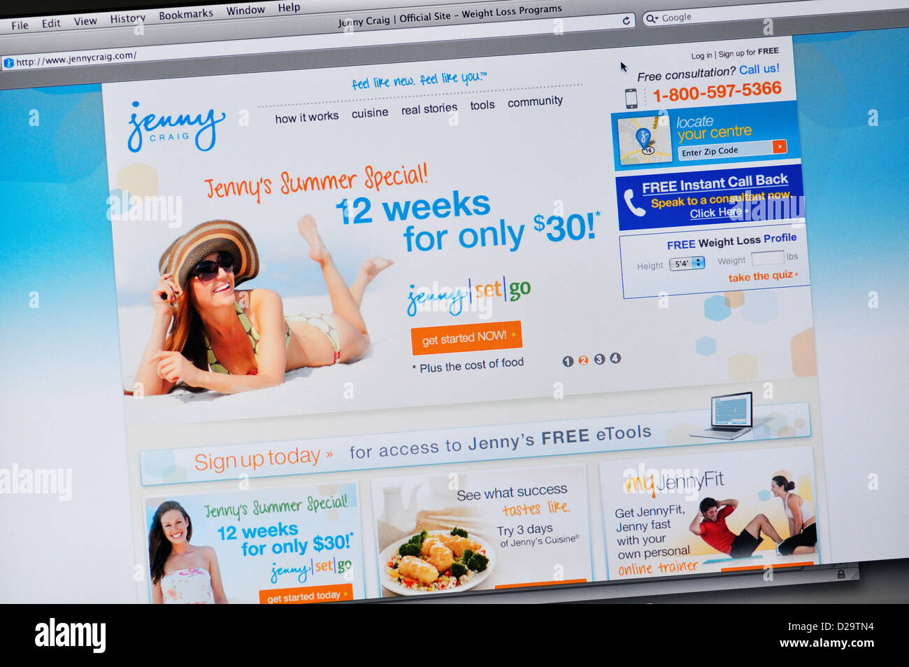 Jenny Craig website - online i prodotti di perdita del peso e programma Foto Stock