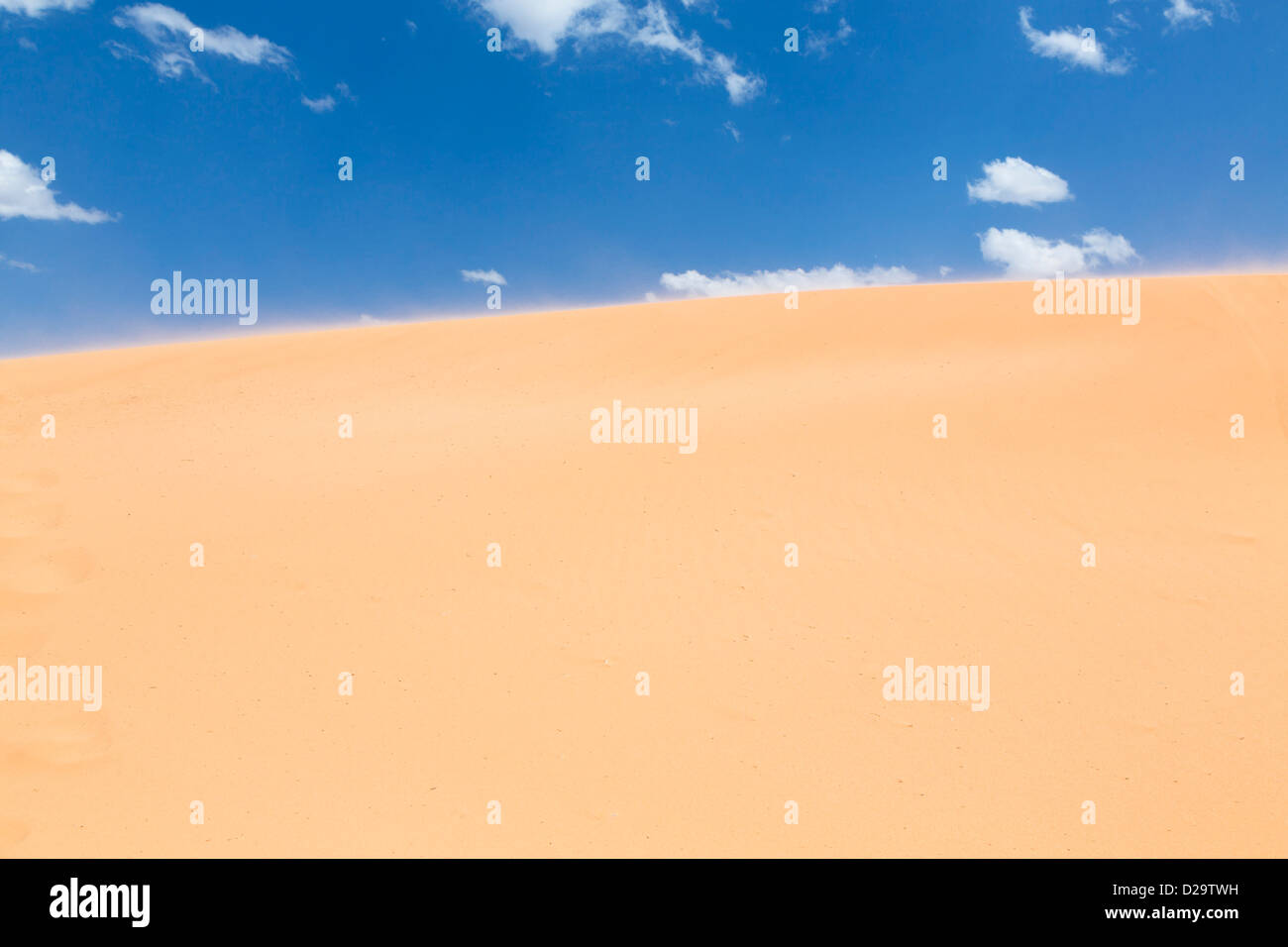 Vista di un deserto sabbioso scena con cielo blu Foto Stock