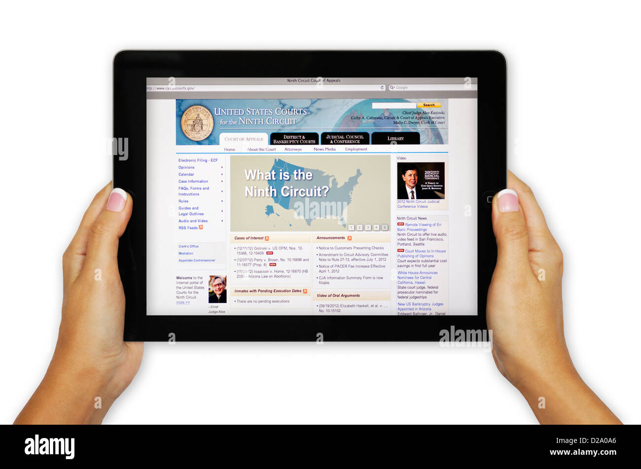 Lo schermo di iPad che mostra il Nono Circuito Corte Distrettuale sito web Foto Stock