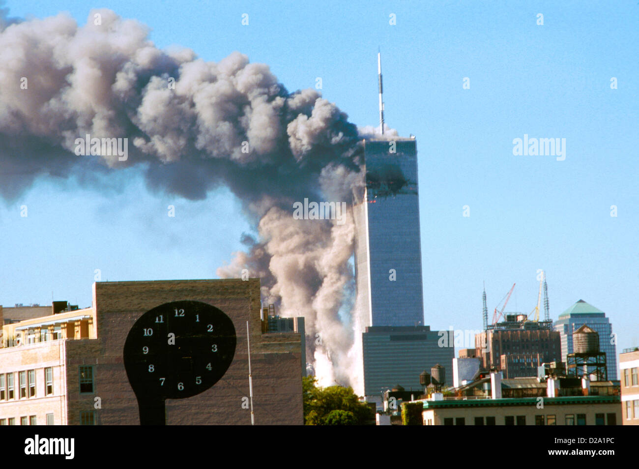 La città di New York, 9/11/01. World Trade Center Attack. Foto Stock