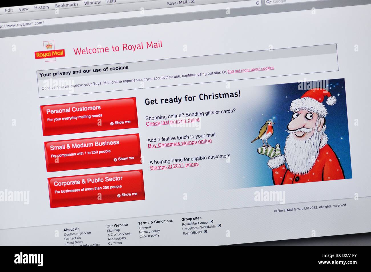Royal Mail servizi postali - sito online informazioni postali Foto Stock