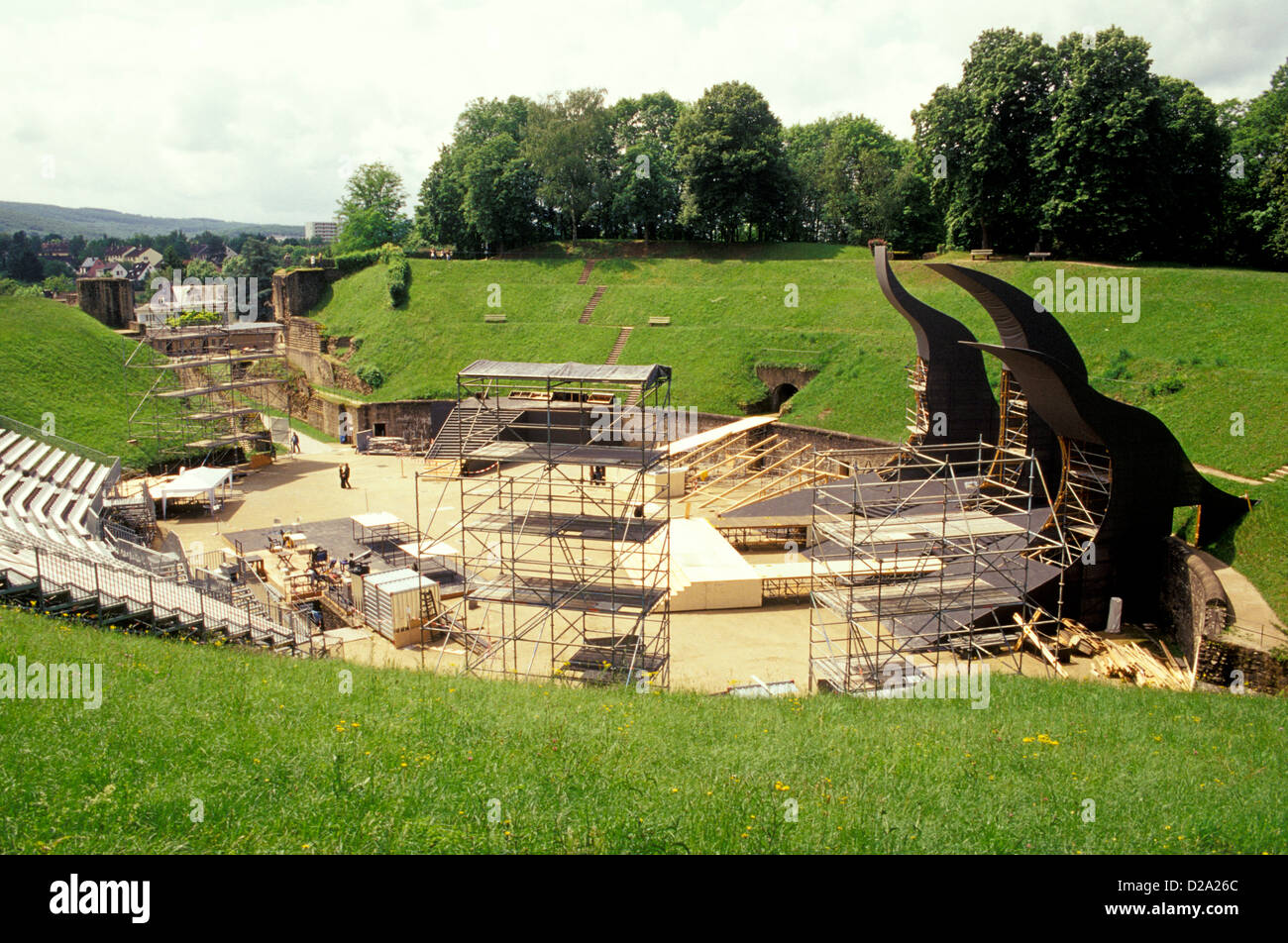 Germania. Trier. Anfiteatro. Roman. 100 DC. Scenario per il teatro dell'Opera. Maggio 2007. Foto Stock