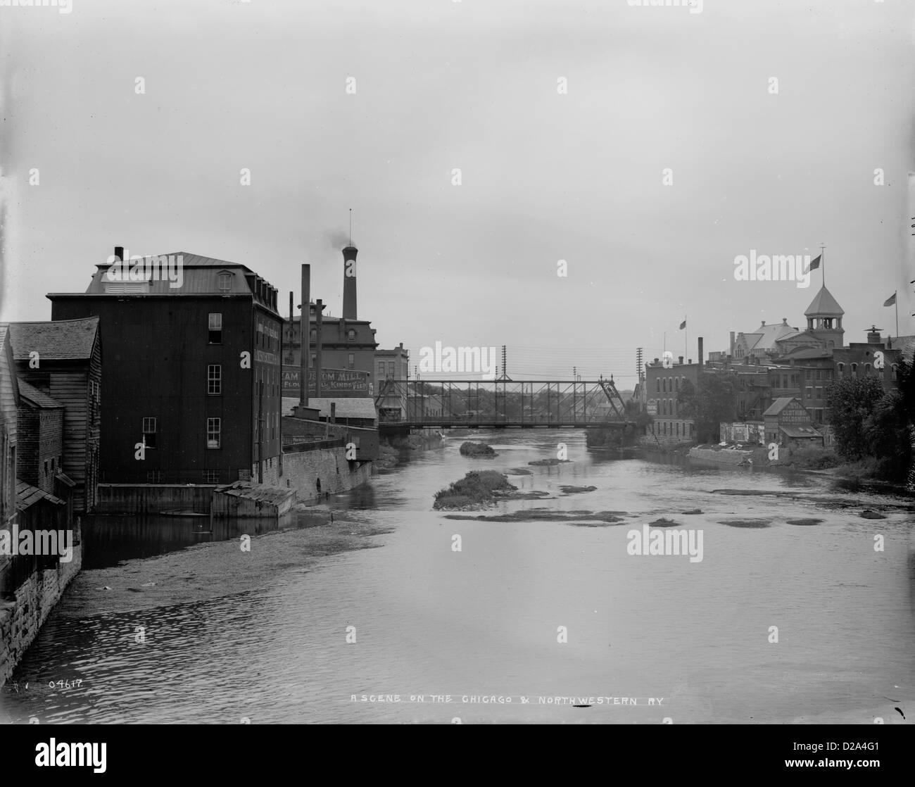 Di scena sul Chicago & North Western Railway [tra il 1880 e il 1899] River con l'inquinamento Foto Stock