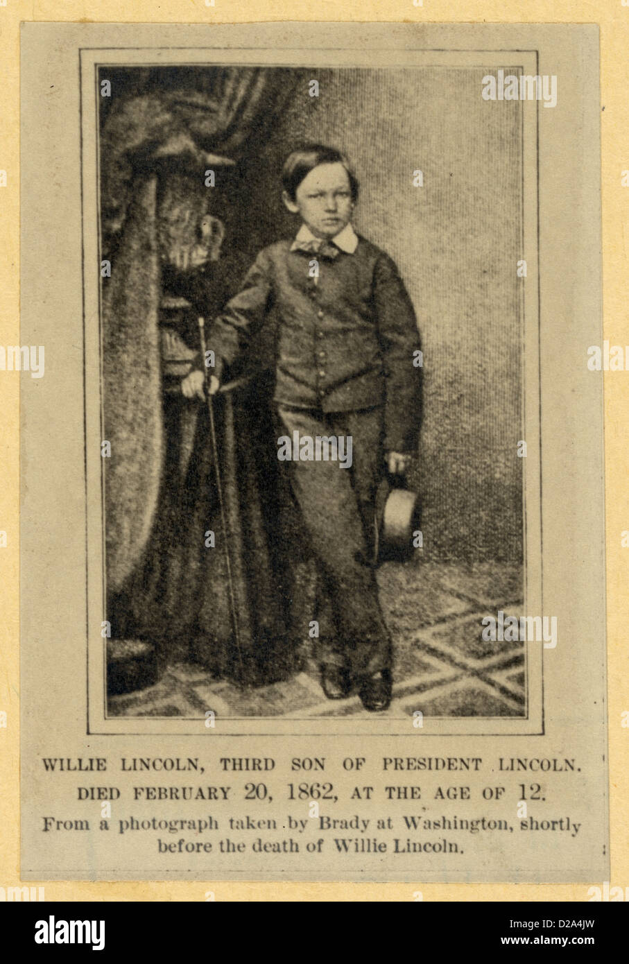 Willie Lincoln, terzo figlio del Presidente Lincoln. Morì il 20 febbraio 1862, all'età di 12 Foto Stock
