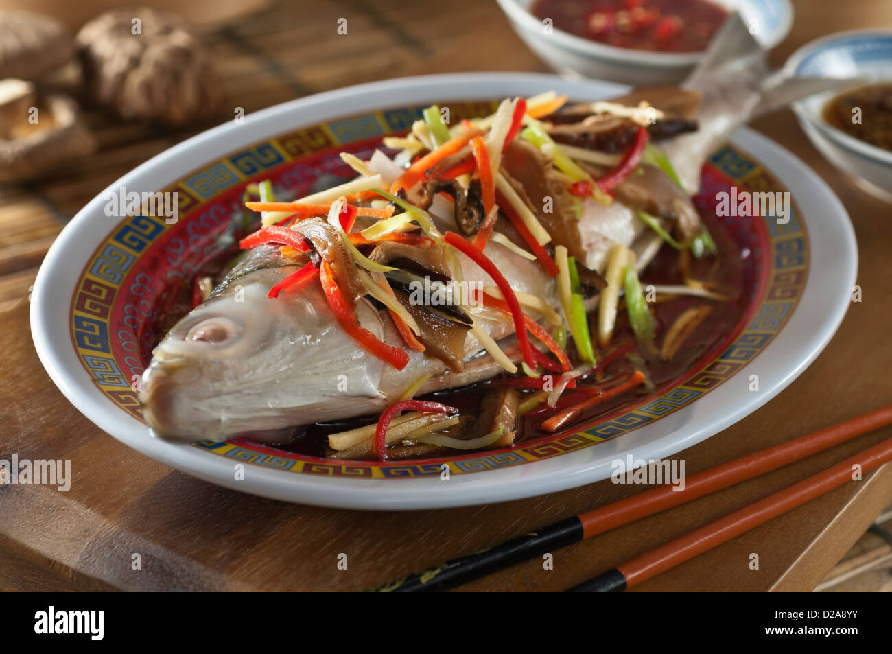 Tutto il pesce al vapore Cucina cinese Foto Stock