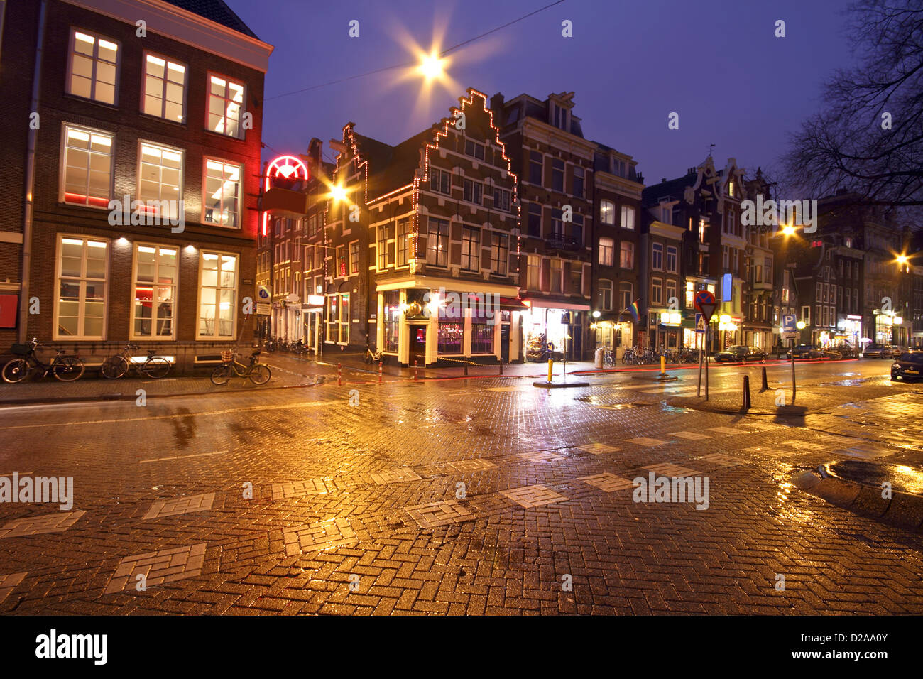 Streetview in Amsterdam Paesi Bassi di notte Foto Stock