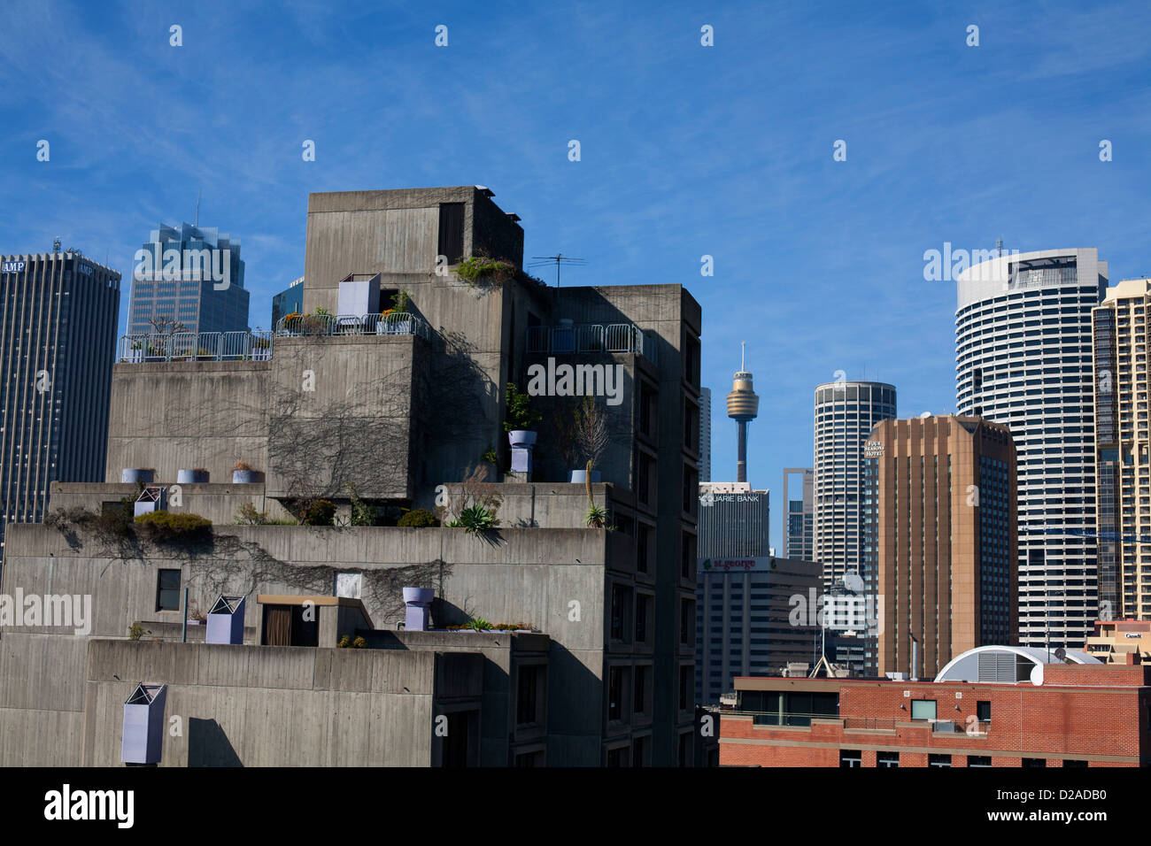 Uno di Sydney più famoso di blocchi in calcestruzzo Sirius alloggiamento pubblico edificio presso il Rocks Sydney Australia Foto Stock
