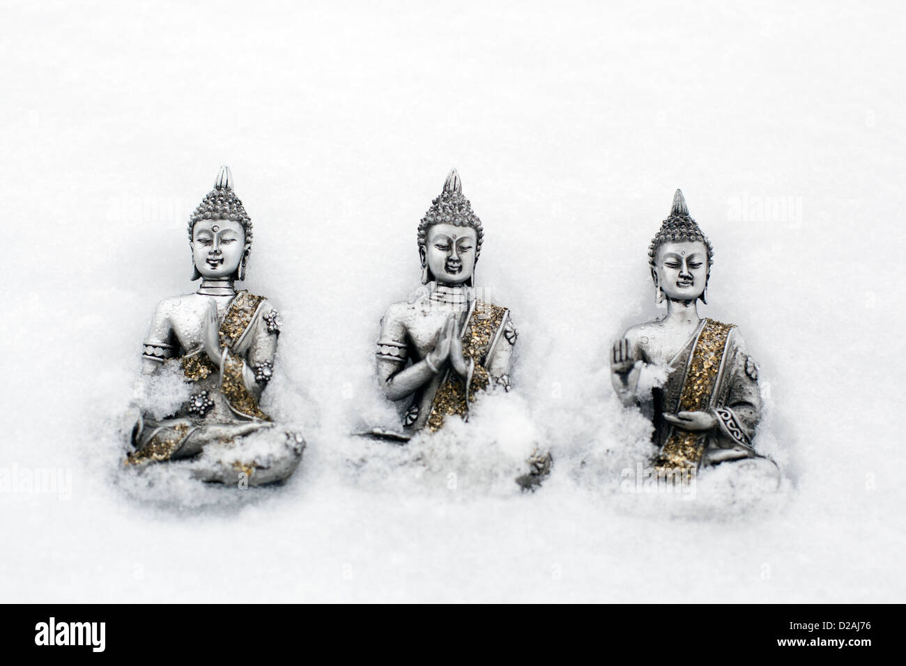 Argento Thai Statue di Buddha nella neve Foto Stock