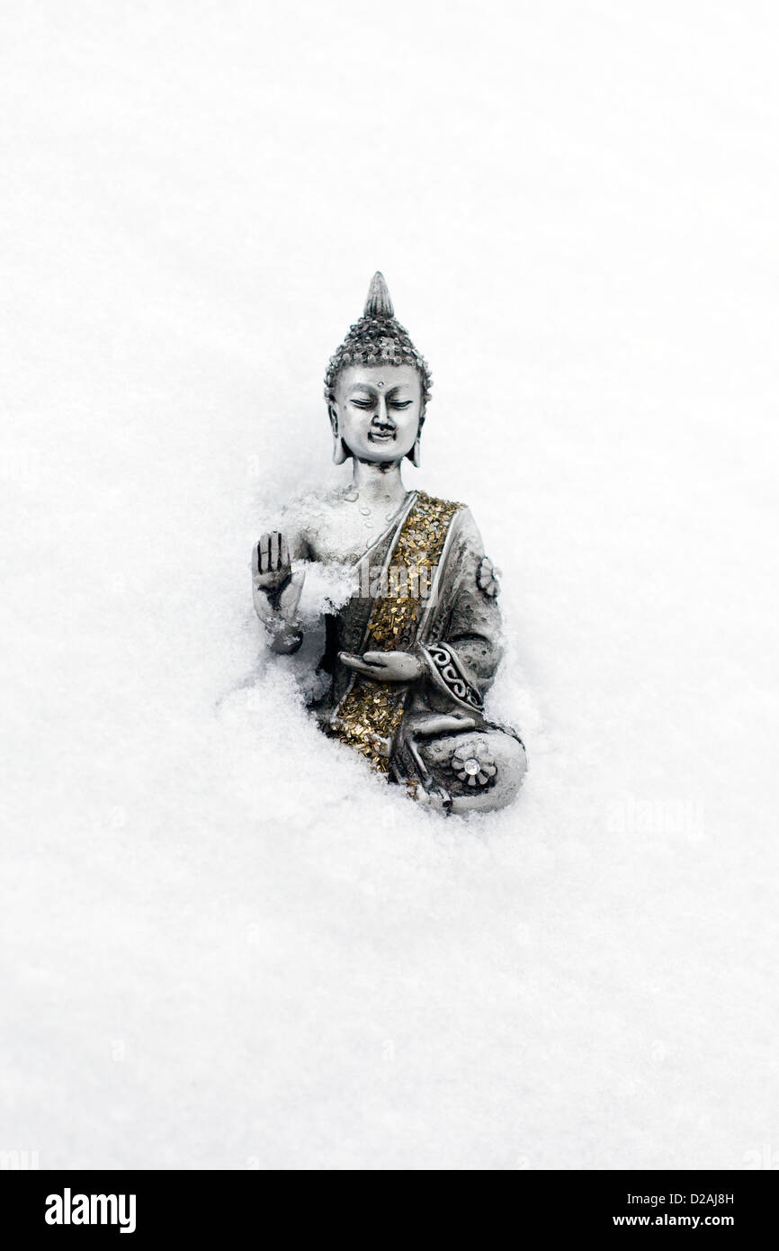 Argento Thai Statue di Buddha nella neve Foto Stock