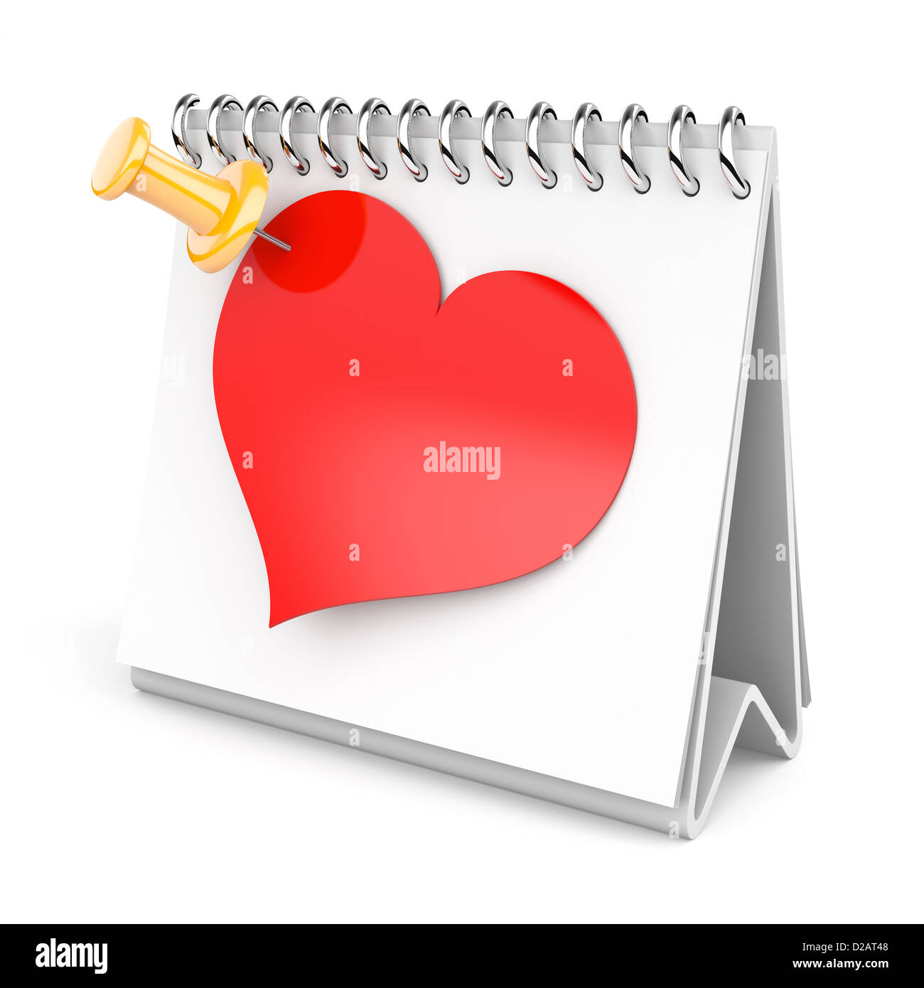 3d illustrazione di riposte forma di cuore al calendario vuoto Foto Stock