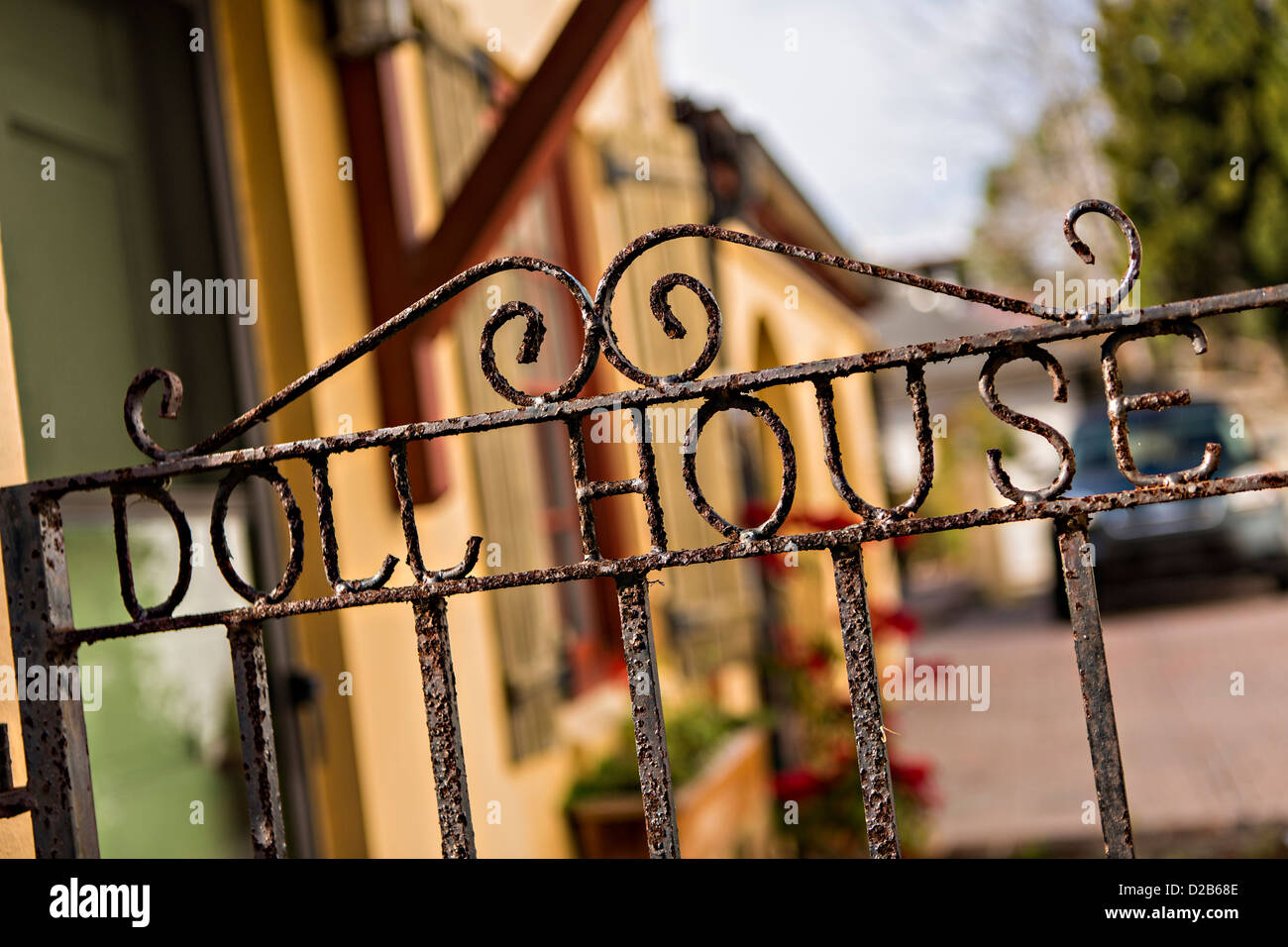Casa di bambola gate nel quartiere storico di San Agostino, Florida. Foto Stock