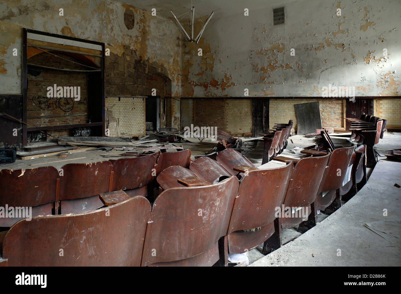 Beelitz Heilstaetten, Germania, deserta aula magna dell'ex sanatorio di Beelitz Heilstaetten Foto Stock