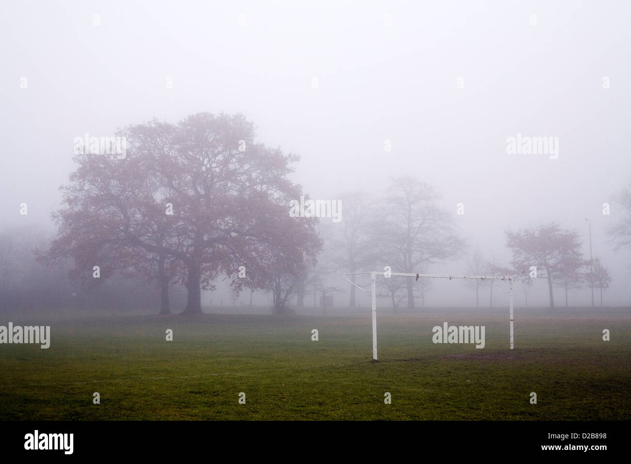 La nebbia in Tooting Common, Londra del sud. Foto Stock