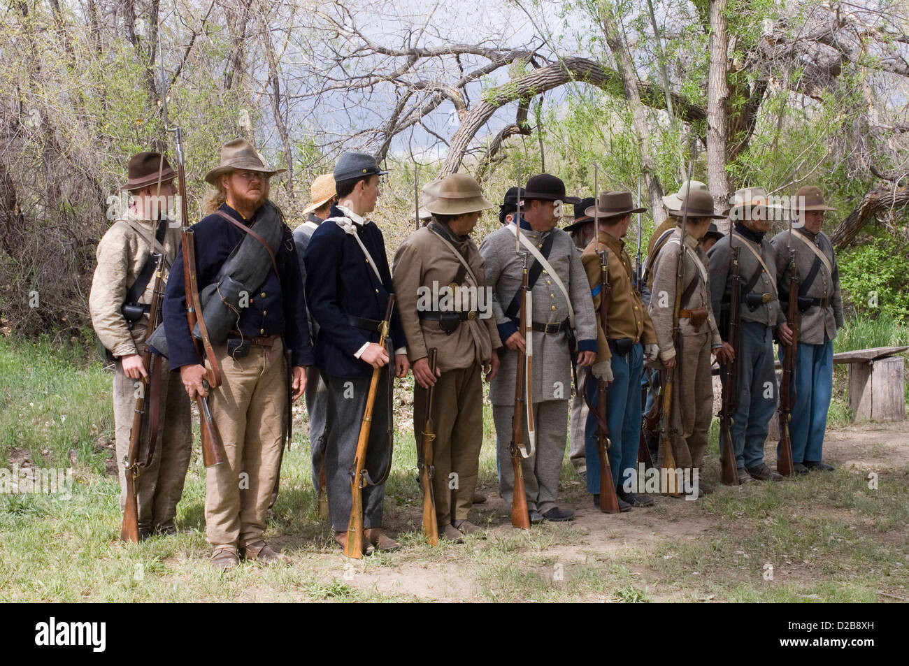 La guerra civile la rievocazione di battaglie di Glorieta Pass e Apache Canyon in New Mexico. Foto Stock