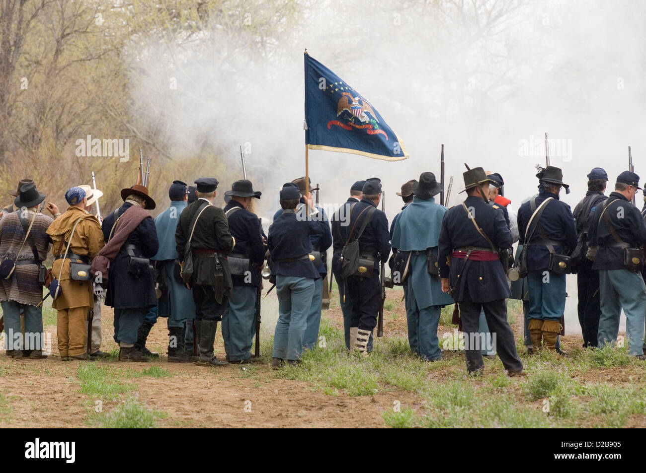 La guerra civile la rievocazione di battaglie di Glorieta Pass e Apache Canyon in New Mexico. Foto Stock
