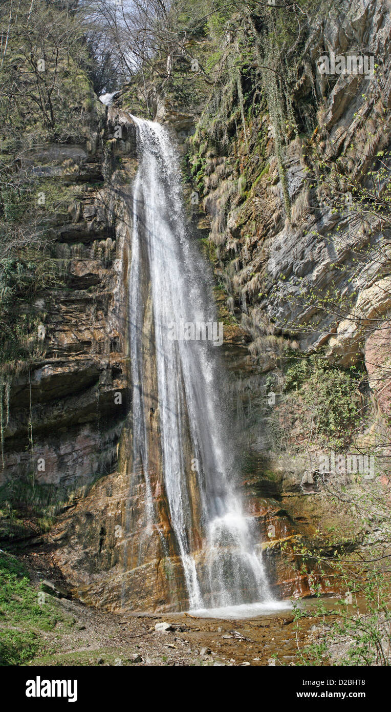 Alta cascata con un sacco di acqua fresca Foto Stock