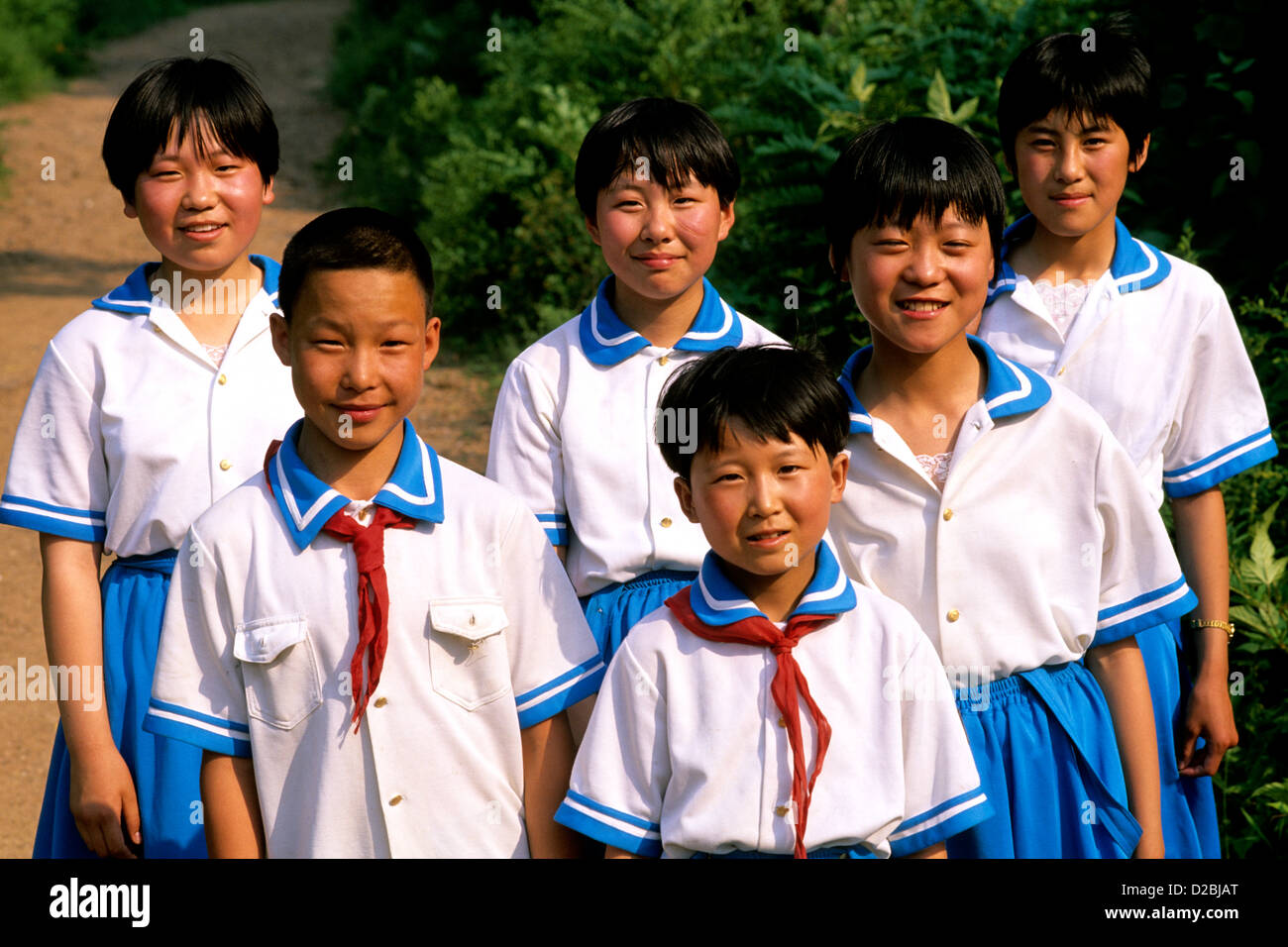 Cina, Pechino. Ritratto di scolari In Uniforme Foto Stock