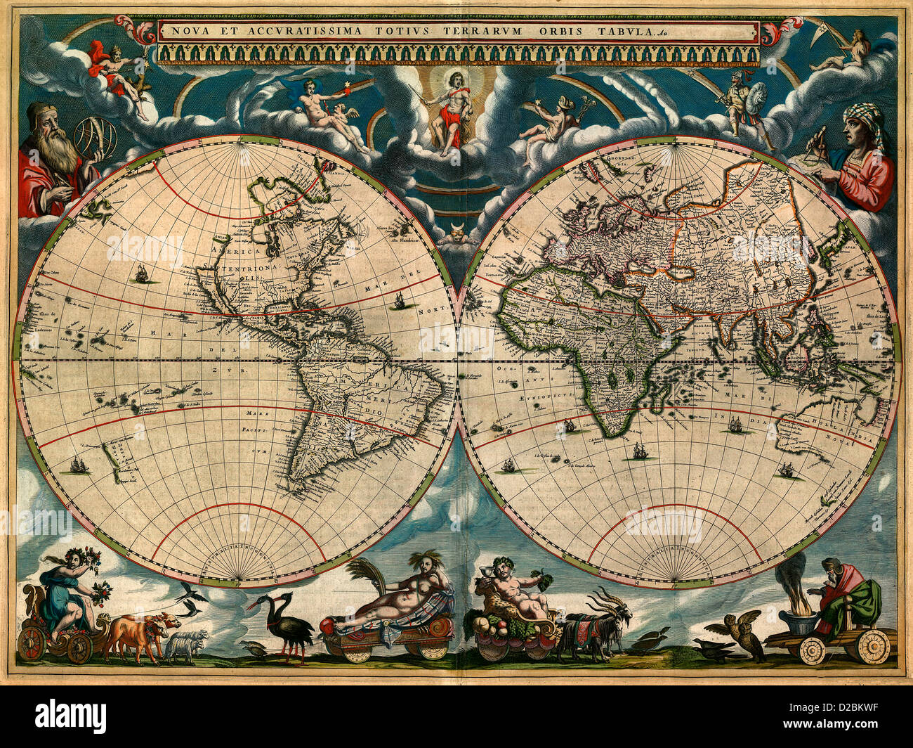 Nuova e accurata immagine di tutto il mondo, circa 1664 Nova et accuratissima totius orbis terrarum tabula1664 Foto Stock