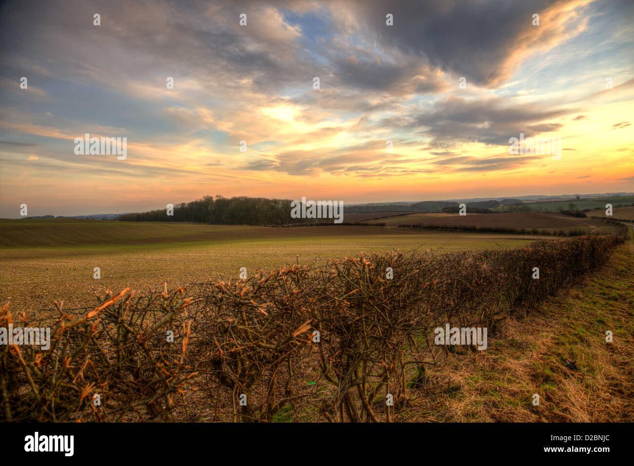 La vista del tramonto nel Lincolnshire wolds Foto Stock