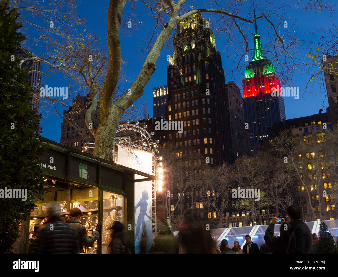 Bryant Park durante la stagione delle vacanze, NYC Foto Stock