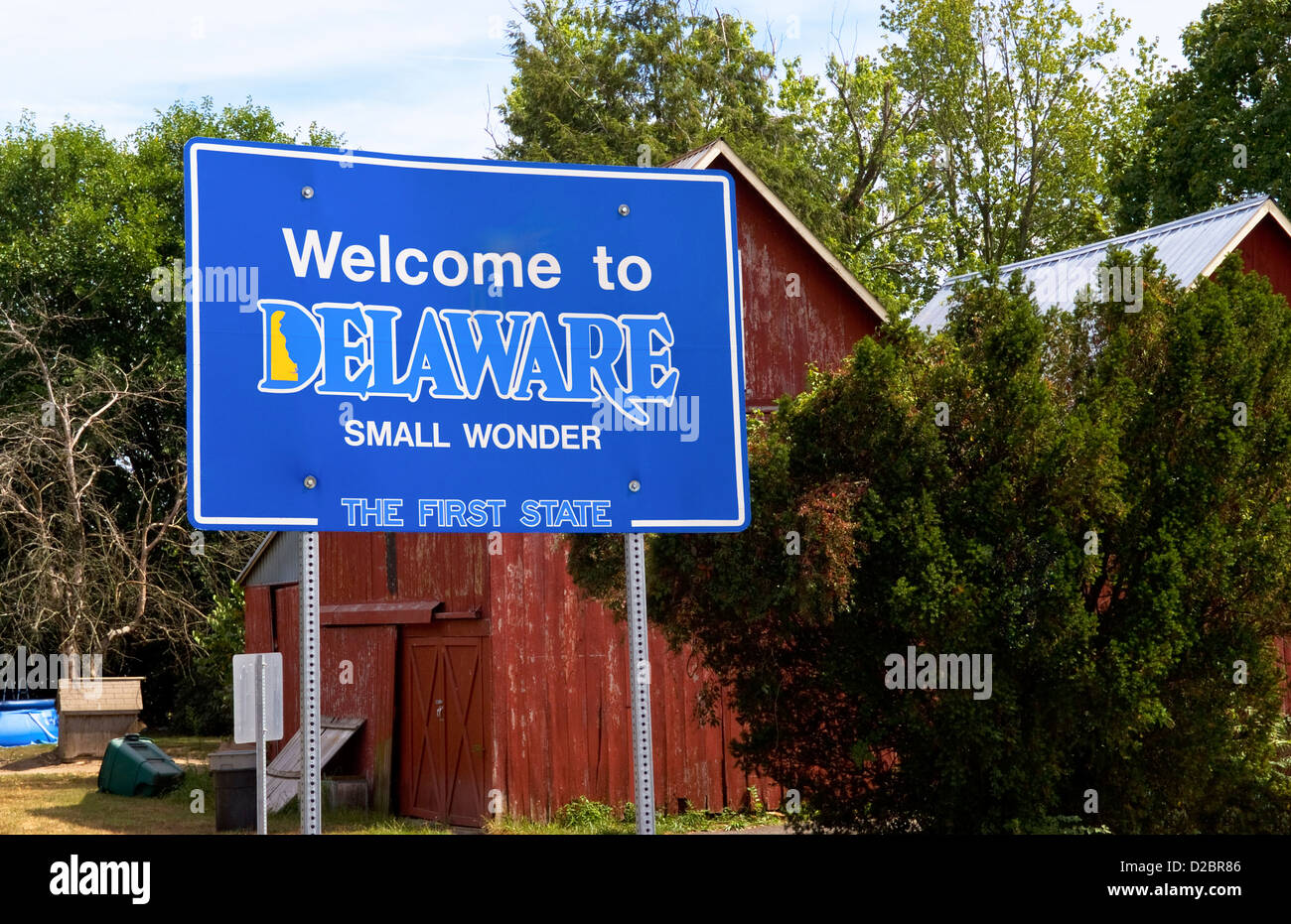 Benvenuti al segno del Delaware. Primo stato nella storia degli Stati Uniti e prima di ratificare la Costituzione statunitense nel 1787 Foto Stock