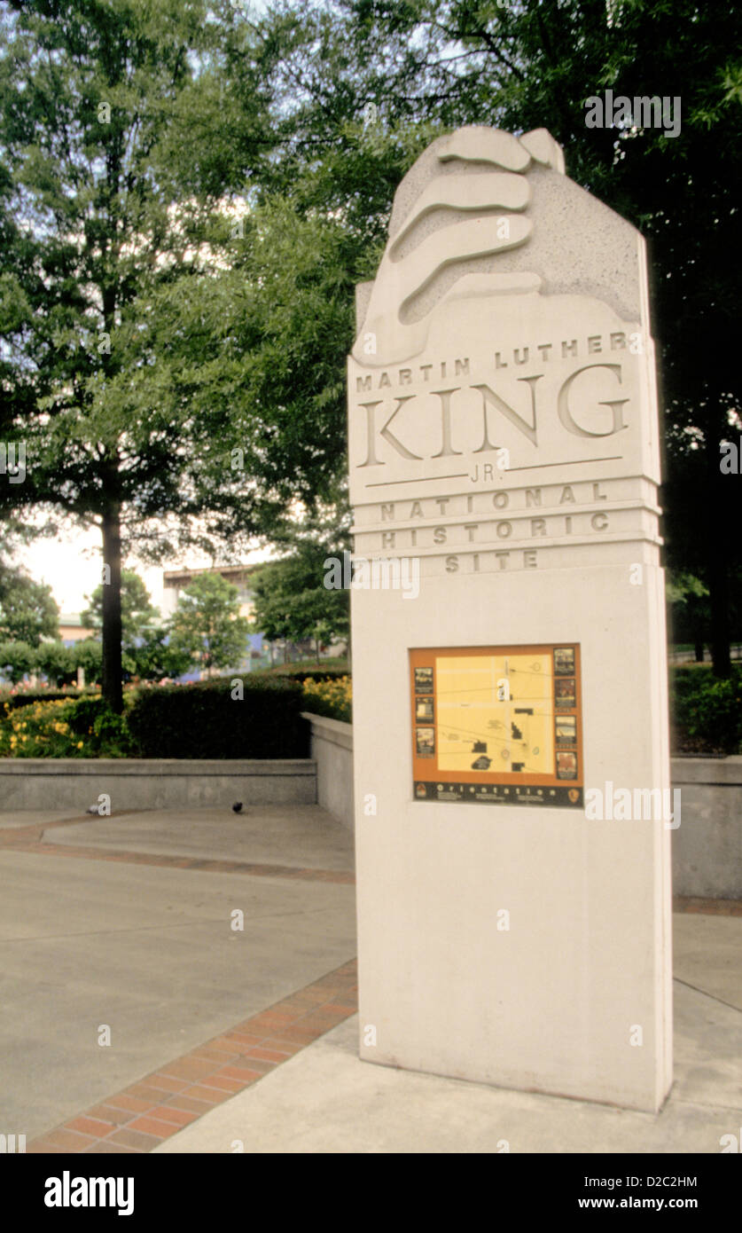 La Georgia. Atlanta. Martin Luther King Jr National Historic Site. Informazioni marcatore. Foto Stock