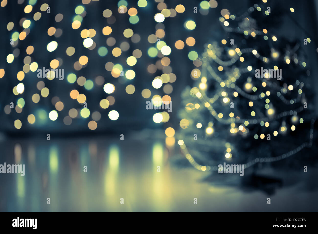 Albero di Natale sfondo bokeh di fondo Foto Stock