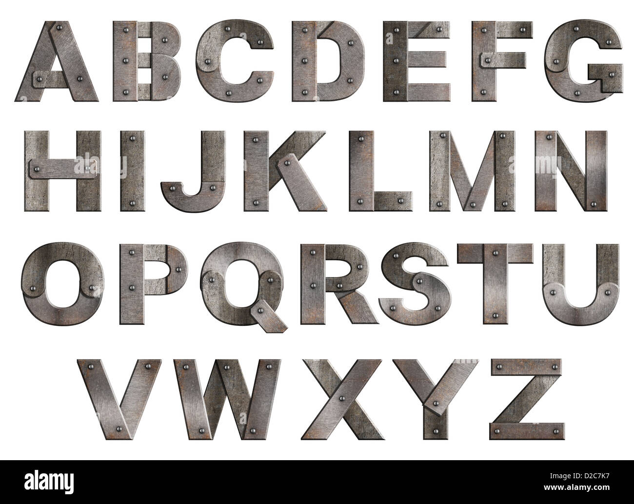 Il vecchio grunge alfabeto di metallo lettere isolato su bianco. Da T a Z. Foto Stock