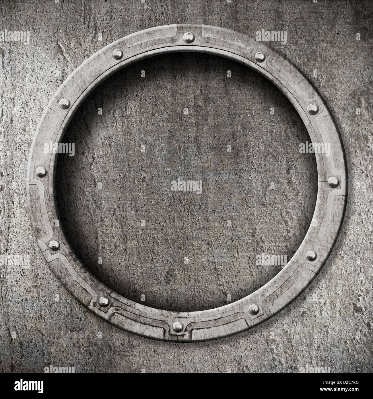 Oblò di metallo sullo sfondo Foto Stock