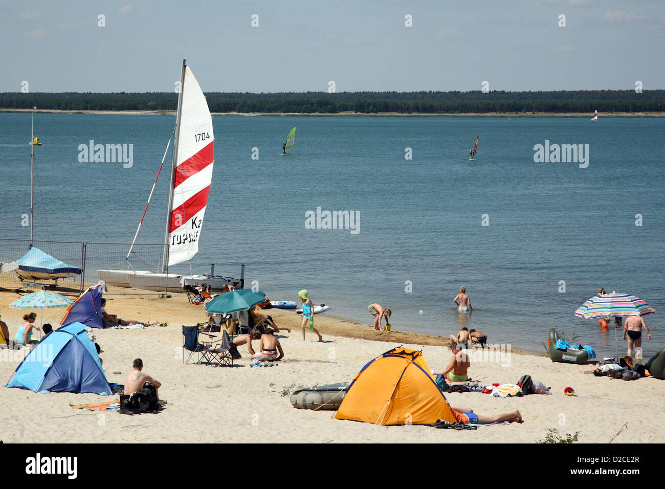 Geierswalde, Germania, i bagnanti a Geiser Walder lago Foto Stock