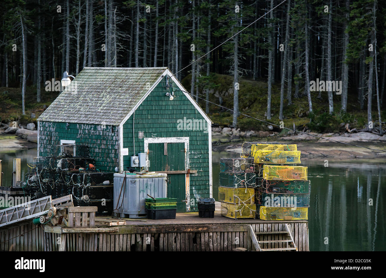 Rustico la pesca di aragoste shack, cervi isola, Maine, Stati Uniti d'America Foto Stock
