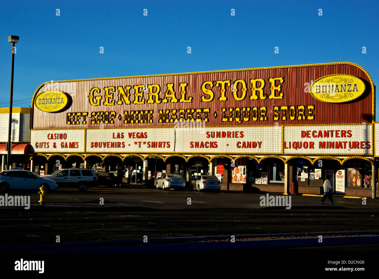 Vintage Las Vegas Boulevard Strip Bonanza General Store Negozio di souvenir nel tardo pomeriggio Foto Stock