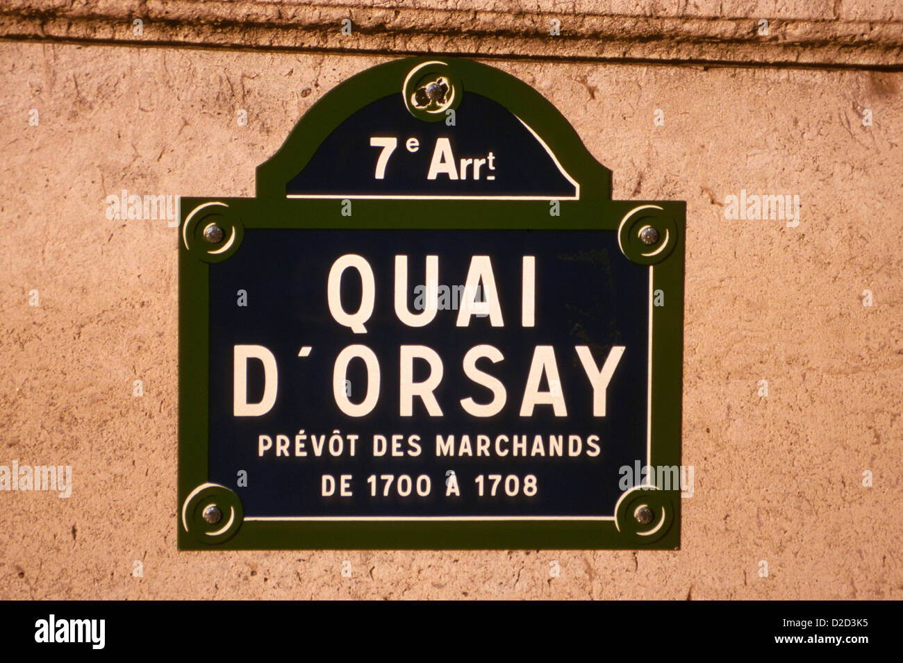 La Francia. Parigi. 7° Arrondissement. Quai D'Orsay. Tipica strada segno. Foto Stock