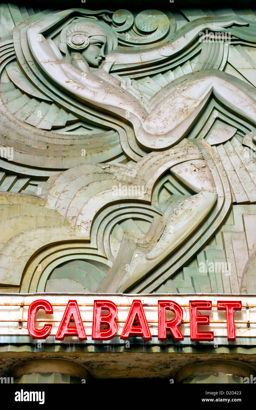 Facciata Art Deco Dettaglio, Folies-Bergere. Parigi, Francia Foto Stock