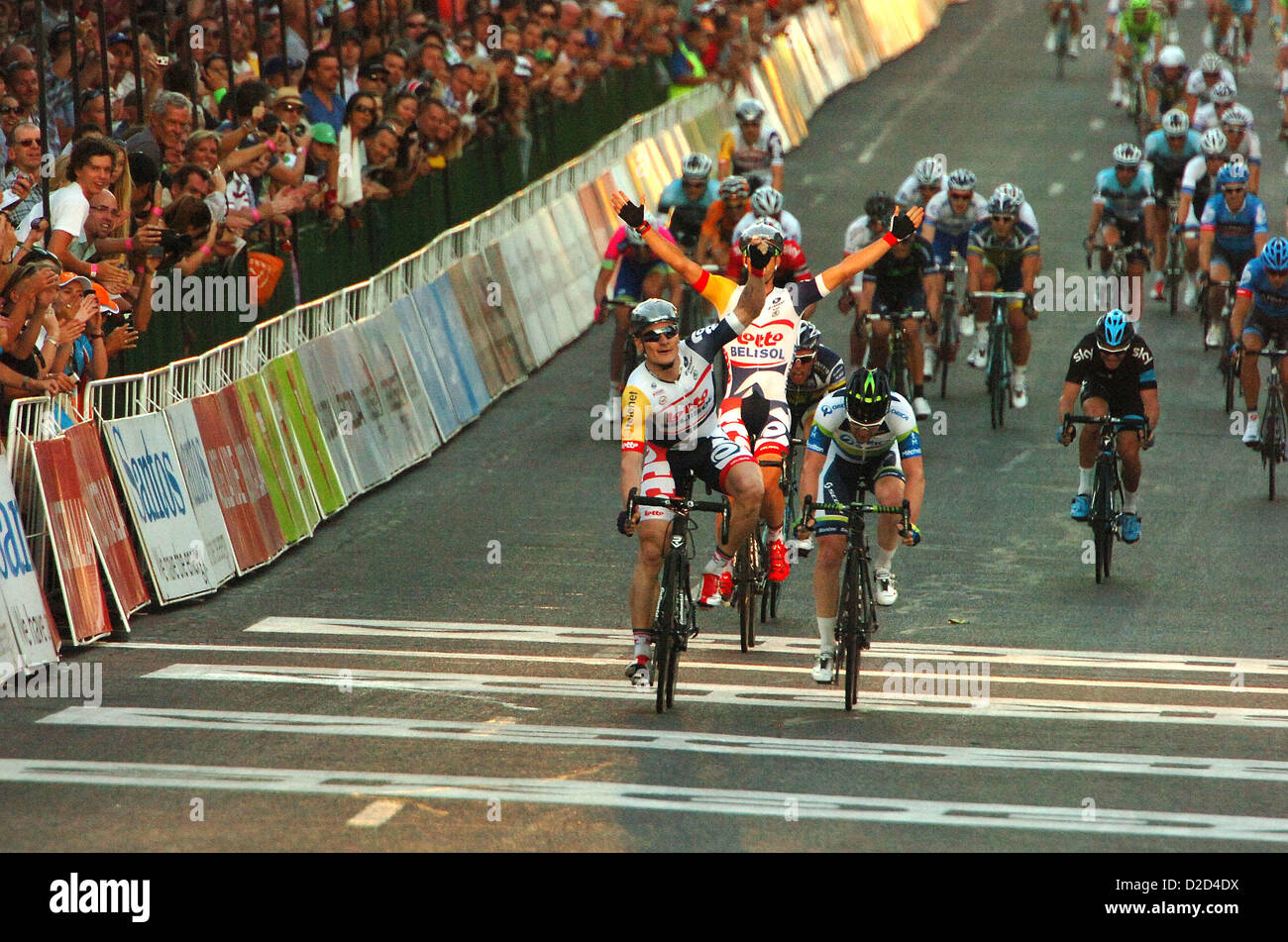 20.01.2013 Adelaide, Australia. Andre Greipel vince il Tour Down Under 51 chilometro Criterium. Foto Stock