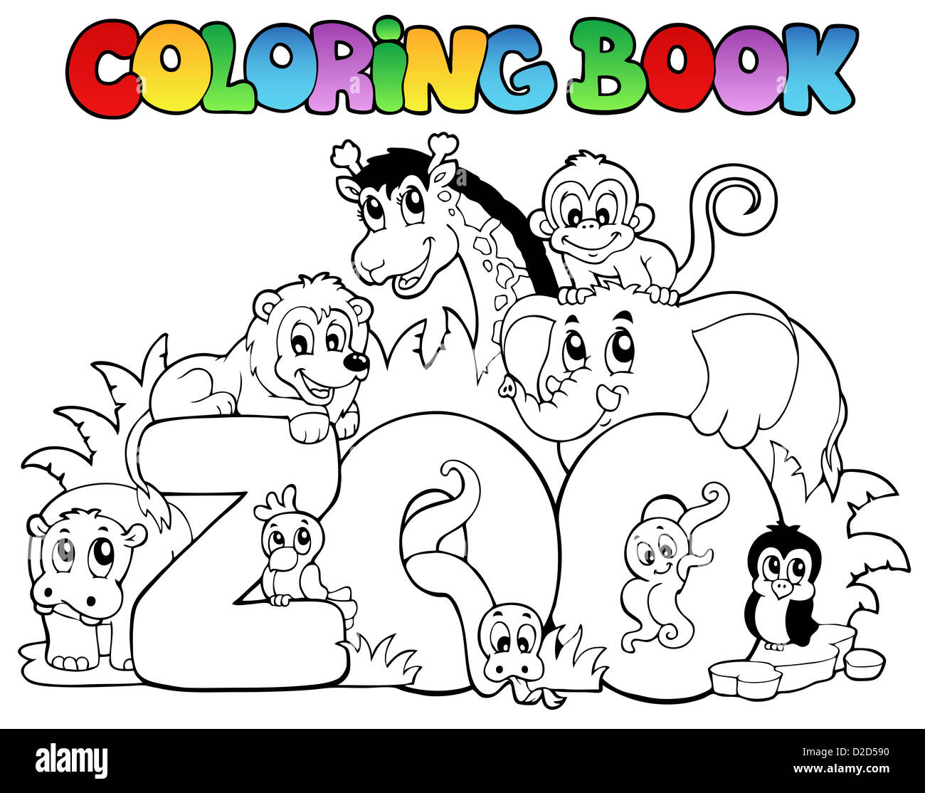 Libro Da Colorare Segno Dello Zoo Con Animali Foto Illustrazione Foto Stock Alamy