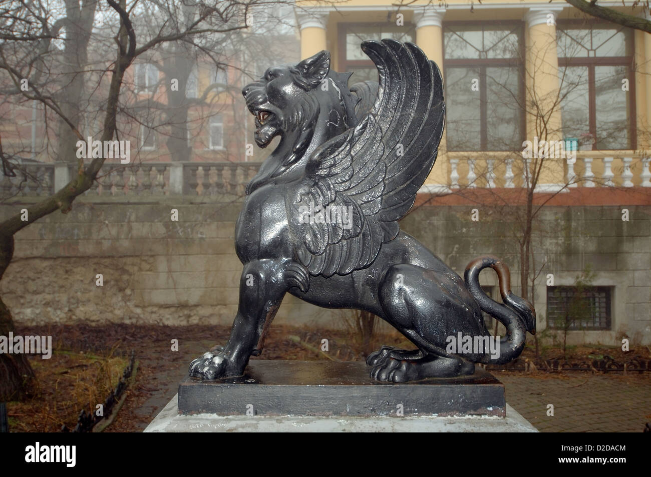 La scultura Leone di San Marco in una nebbia, Odessa, Ucraina, Europa orientale Foto Stock