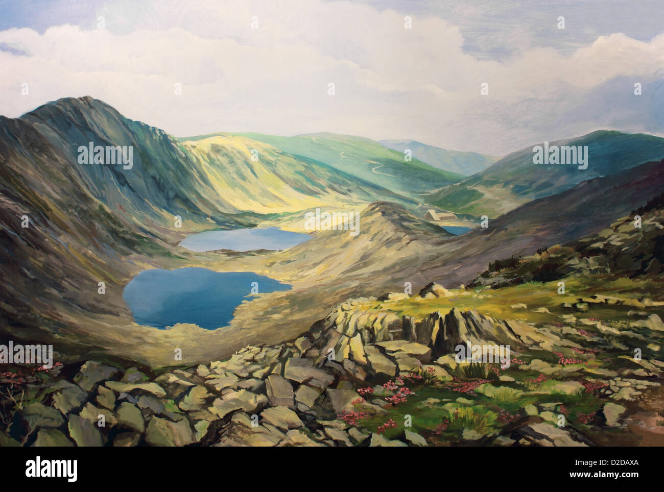 Un dipinto ad olio su tela di una vista panoramica da il Musala in Rila montagne, Bulgaria. Foto Stock