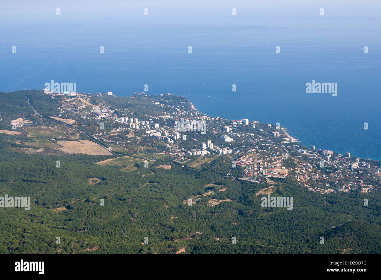 Koreiz, Gaspra e Mar Nero. Crimea costa, Ucraina. Vista dal Monte Ai-Petri. Foto Stock