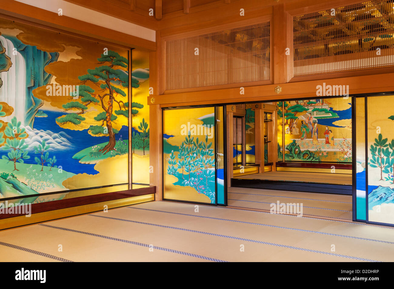 Giappone, Kyushu, Kumamoto, Castello di Kumamoto, Hon-Maru Goten Palace, agli schermi dipinti Foto Stock