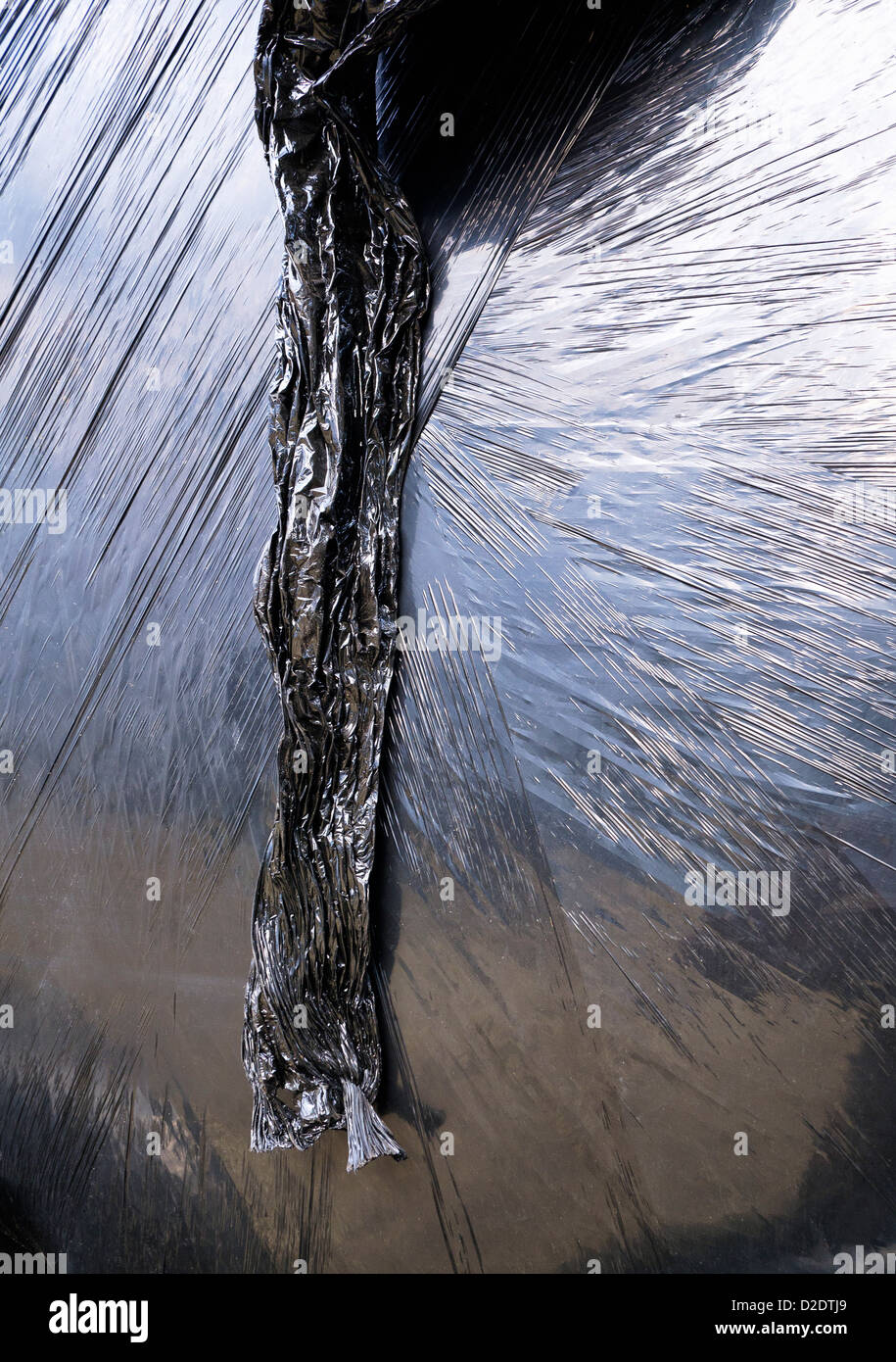 Balle di Paglia avvolta in nero dei sacchetti di plastica Foto Stock