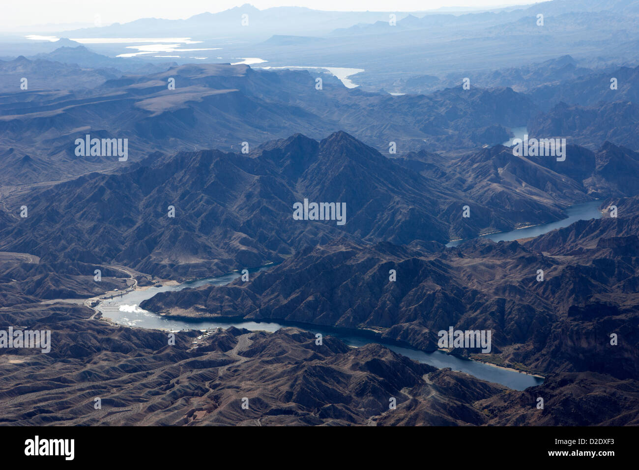 Vista aerea del fiume Colorado in Arizona nevada confine a Willow Beach Stati Uniti d'America Foto Stock