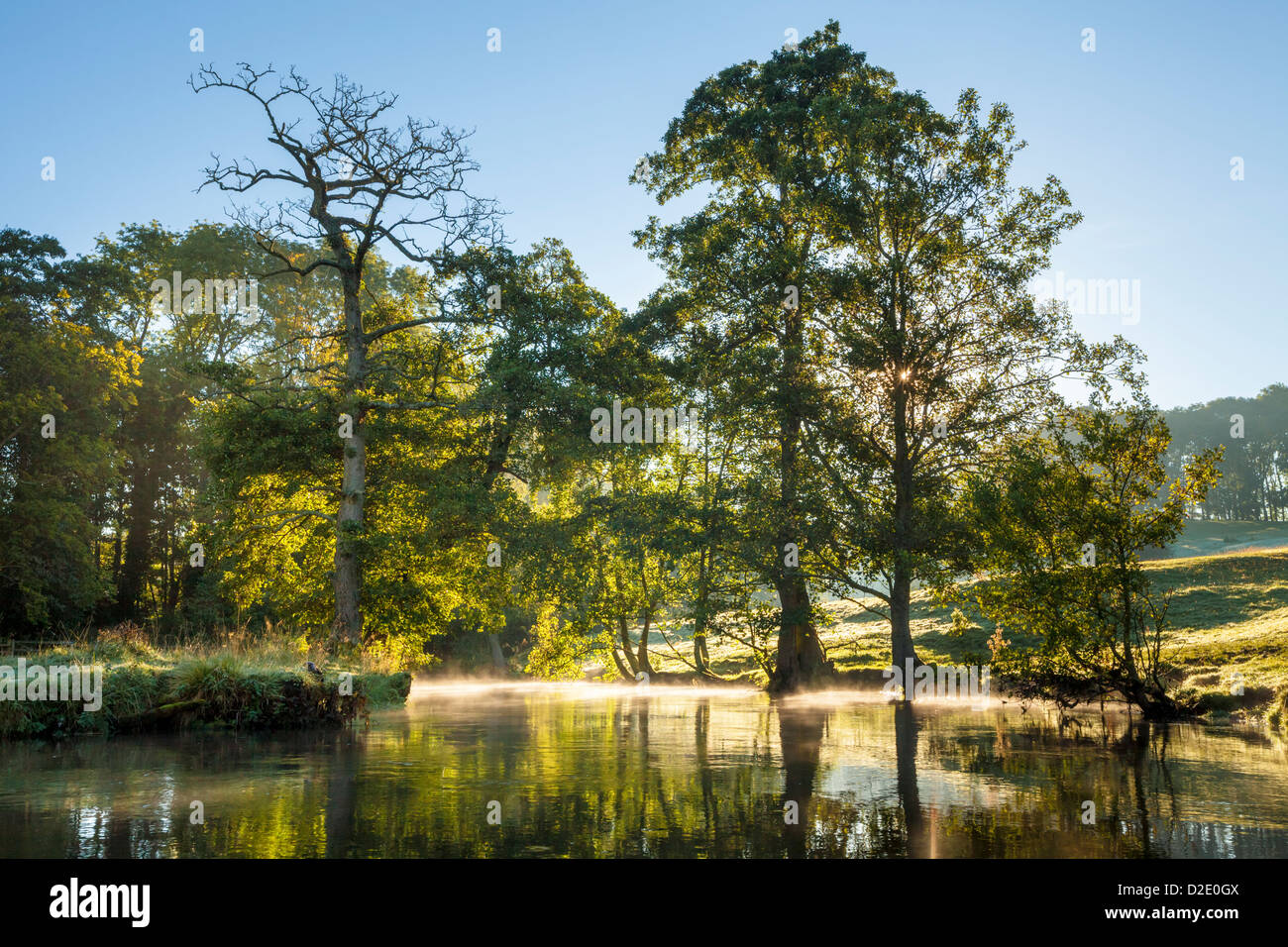 Il fiume Wye vicino a Ashford nell'acqua. Parco Nazionale di Peak District, UK. Derbyshire. Settembre. Foto Stock