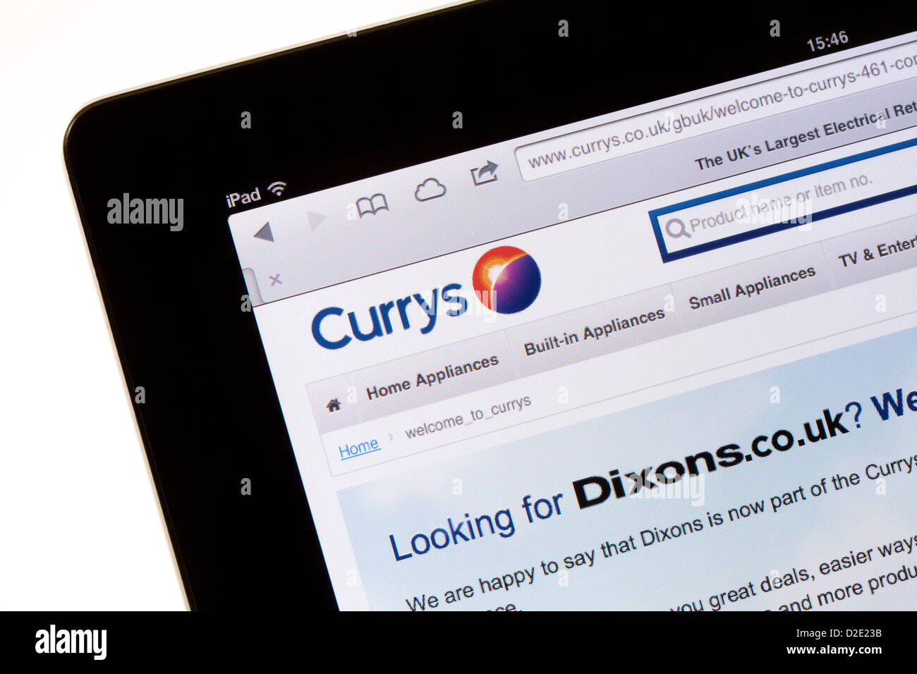 Currys sito web per lo shopping su internet; su un iPad, REGNO UNITO Foto Stock