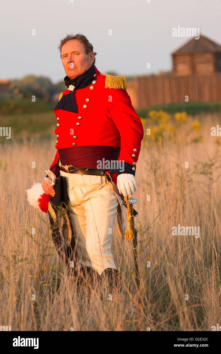 Ri-enactor raffigurante il maggiore generale Sir Issac Brock, British eroe di guerra del 1812 Foto Stock