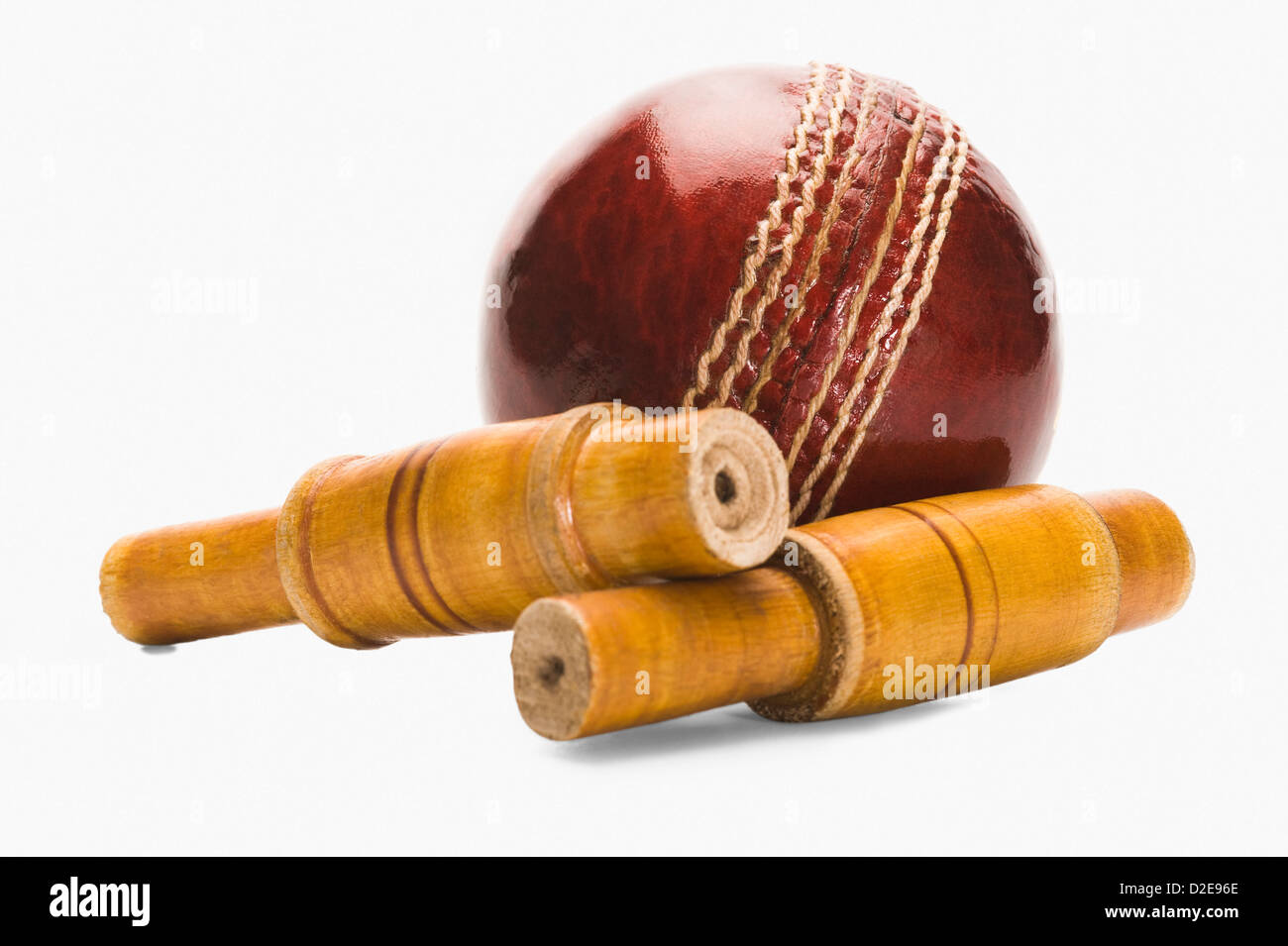 Close-up di una sfera di cricket e di tensionamento Foto Stock