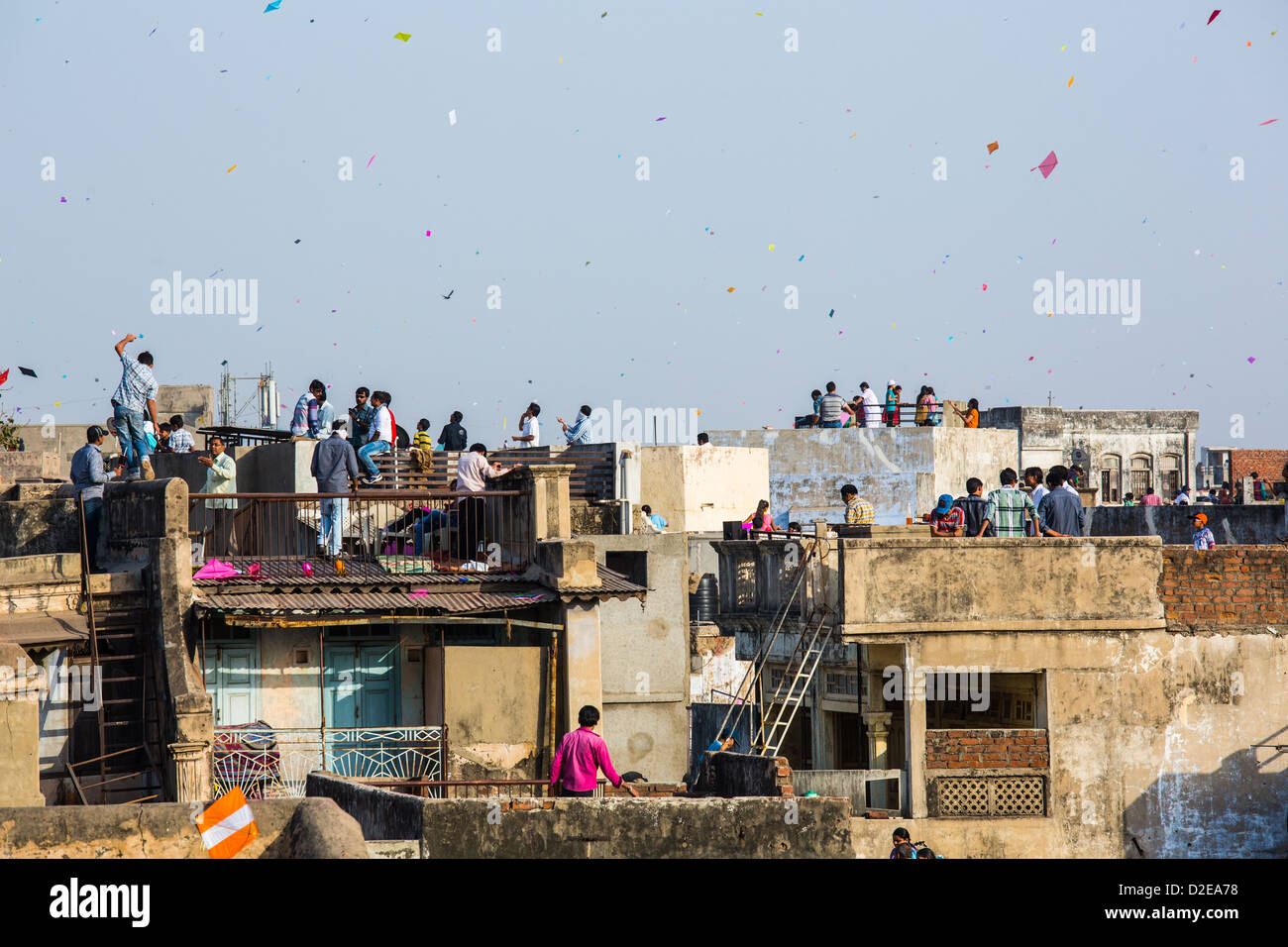 Il Kite Festival o Uttarayan in Ahmedabad, Gujarat, India Foto Stock